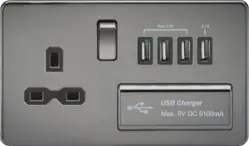 black nickel ml 13A Switched Socket with Quad USB-A (5V DC 5.1A shared) - Black Nickel with Black Insert - black nickel ml 13A Switched Socket with Quad USB-A (5V DC 5.1A shared) - Black Nickel with Black Insert