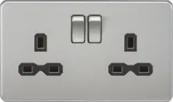 Brushed Chrome ML 13A 2G DP Switched Socket with Twin Earths - Brushed Chrome with Black Insert - Electrical Brushed Chrome ML 13A 2G DP Switched Socket with Twin Earths - Brushed Chrome with Black Insert Electrical