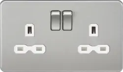 Brushed Chrome ML 13A 2G DP Switched Socket with Twin Earths - Brushed Chrome with White Insert - Electrical Brushed Chrome ML 13A 2G DP Switched Socket with Twin Earths - Brushed Chrome with White Insert Electrical