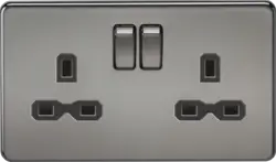 black nickel ml 13A 2G DP Switched Socket with Twin Earths - Black Nickel with Black Insert - black nickel ml 13A 2G DP Switched Socket with Twin Earths - Black Nickel with Black Insert