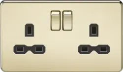 ML Polished Brass 13A 2G DP Switched Socket with Twin Earths - Polished Brass with Black Insert - ML Polished Brass 13A 2G DP Switched Socket with Twin Earths - Polished Brass with Black Insert