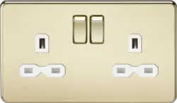 ML Polished Brass 13A 2G DP Switched Socket with Twin Earths - Polished Brass with White Insert - ML Polished Brass 13A 2G DP Switched Socket with Twin Earths - Polished Brass with White Insert