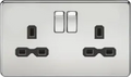 ml Polished chrome 13A 2G DP Switched Socket with Twin Earths - Polished Chrome with Black Insert - ml Polished chrome 13A 2G DP Switched Socket with Twin Earths - Polished Chrome with Black Insert