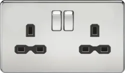 ml Polished chrome 13A 2G DP Switched Socket with Twin Earths - Polished Chrome with Black Insert - ml Polished chrome 13A 2G DP Switched Socket with Twin Earths - Polished Chrome with Black Insert