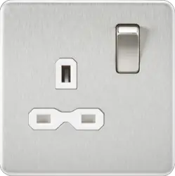 Brushed Chrome ML 13A 1G DP Switched Socket - Brushed Chrome with White Insert - Electrical Brushed Chrome ML 13A 1G DP Switched Socket - Brushed Chrome with White Insert Electrical