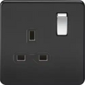 ml matt black 13A 1G DP Switched Socket - Matt Black with Black Insert and Chrome Rocker - ml matt black 13A 1G DP Switched Socket - Matt Black with Black Insert and Chrome Rocker