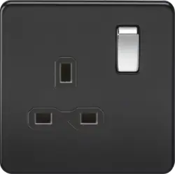 ml matt black 13A 1G DP Switched Socket - Matt Black with Black Insert and Chrome Rocker - ml matt black 13A 1G DP Switched Socket - Matt Black with Black Insert and Chrome Rocker