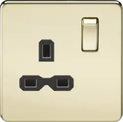 ML Polished Brass 13A 1G DP Switched Socket - Polished Brass with Black Insert - ML Polished Brass 13A 1G DP Switched Socket - Polished Brass with Black Insert