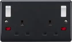 Part M Knightsbridge 13A 2G DP Switched Socket with Twin Earths and Outboard Rockers and Neons [Part M compliant] - Part M Knightsbridge 13A 2G DP Switched Socket with Twin Earths and Outboard Rockers and Neons [Part M compliant]
