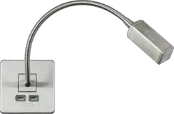 Brushed Chrome ML 230V LED Dimmable Reading Light with Dual USB A+A (5V DC 2.4A shared) - Brushed Chrome - Electrical Brushed Chrome ML 230V LED Dimmable Reading Light with Dual USB A+A (5V DC 2.4A shared) - Brushed Chrome Electrical