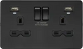 ml matt black 13A 2G Switched Socket, Dual USB (2.4A) with LED Charge Indicators - Matt Black - ml matt black 13A 2G Switched Socket, Dual USB (2.4A) with LED Charge Indicators - Matt Black