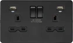 ml matt black 13A 2G Switched Socket, Dual USB (2.4A) with LED Charge Indicators - Matt Black - ml matt black 13A 2G Switched Socket, Dual USB (2.4A) with LED Charge Indicators - Matt Black