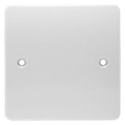 White 1-gang blank electrical plate for UK wiring accessories, wall mounted.