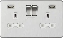 Brushed Chrome ML 13A 2G SP Switched Socket with Dual USB A+A (5V DC 2.4A shared) - Brushed Chrome with White Insert - Electrical Brushed Chrome ML 13A 2G SP Switched Socket with Dual USB A+A (5V DC 2.4A shared) - Brushed Chrome with White Insert Electrical