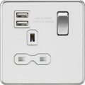 ml Polished chrome 13A 1G SP Switched Socket with Dual USB A+A (5V DC 2.4A shared) - Polished Chrome with White Insert - ml Polished chrome 13A 1G SP Switched Socket with Dual USB A+A (5V DC 2.4A shared) - Polished Chrome with White Insert