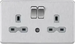 Brushed Chrome ML 13A 2G DP Switched Socket with Photocell Nightlight Function - Brushed Chrome with Grey Insert - Electrical Brushed Chrome ML 13A 2G DP Switched Socket with Photocell Nightlight Function - Brushed Chrome with Grey Insert Electrical
