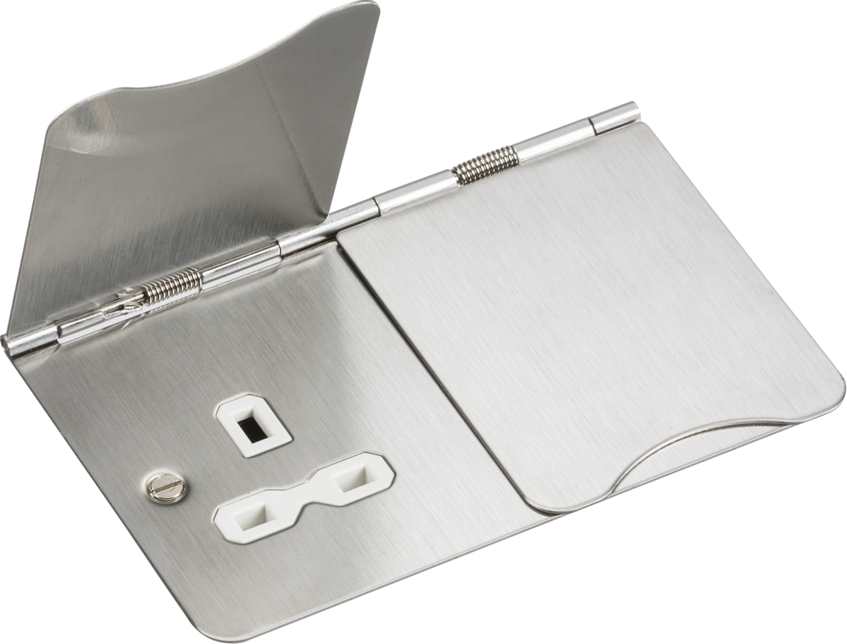 floor sockets 13A 2G Unswitched Floor Socket - Brushed Chrome with White Insert - floor sockets 13A 2G Unswitched Floor Socket - Brushed Chrome with White Insert