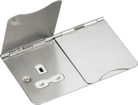 floor sockets 13A 2G Unswitched Floor Socket - Brushed Chrome with White Insert - floor sockets 13A 2G Unswitched Floor Socket - Brushed Chrome with White Insert