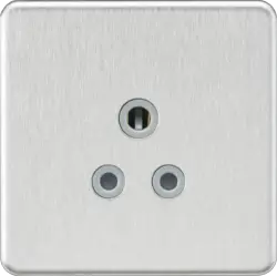 Brushed Chrome ML 5A Unswitched Round Socket - Brushed Chrome with Grey Insert - Electrical Brushed Chrome ML 5A Unswitched Round Socket - Brushed Chrome with Grey Insert Electrical