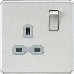 Brushed Chrome ML 13A 1G DP Switched Socket - Brushed Chrome with Grey Insert - Electrical Brushed Chrome ML 13A 1G DP Switched Socket - Brushed Chrome with Grey Insert Electrical