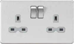 Brushed Chrome ML 13A 2G DP Switched Socket with Twin Earths - Brushed Chrome with Grey Insert - Electrical Brushed Chrome ML 13A 2G DP Switched Socket with Twin Earths - Brushed Chrome with Grey Insert Electrical