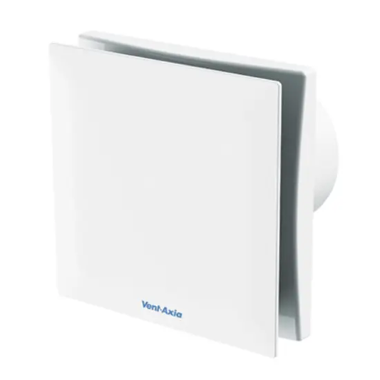 White silent extractor fan with timer, modern square design, for home ventilation