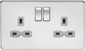 ml Polished chrome 13A 2G DP Switched Socket with Twin Earths - Polished Chrome with Grey Insert - ml Polished chrome 13A 2G DP Switched Socket with Twin Earths - Polished Chrome with Grey Insert