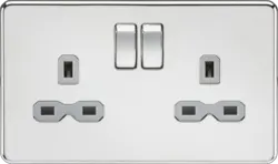 ml Polished chrome 13A 2G DP Switched Socket with Twin Earths - Polished Chrome with Grey Insert - ml Polished chrome 13A 2G DP Switched Socket with Twin Earths - Polished Chrome with Grey Insert
