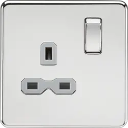 ml Polished chrome 13A 1G DP Switched Socket - Polished Chrome with Grey Insert - ml Polished chrome 13A 1G DP Switched Socket - Polished Chrome with Grey Insert