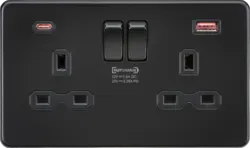 ml matt black 13A 2G DP Switched Socket with Dual USB A+C 20V DC 2.25A (Max. 45W) - Matt Black with Black Insert - ml matt black 13A 2G DP Switched Socket with Dual USB A+C 20V DC 2.25A (Max. 45W) - Matt Black with Black Insert