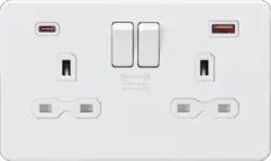 ml matt white 13A 2G DP Switched Socket with Dual USB A+C 20V DC 2.25A (Max. 45W) - Matt White with White Insert - Electrical ml matt white 13A 2G DP Switched Socket with Dual USB A+C 20V DC 2.25A (Max. 45W) - Matt White with White Insert Electrical