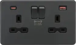 ml antricate 13A 2G DP Switched Socket with Dual USB A+C 20V DC 2.25A (Max. 45W) - Anthracite with Black Insert - ml antricate 13A 2G DP Switched Socket with Dual USB A+C 20V DC 2.25A (Max. 45W) - Anthracite with Black Insert