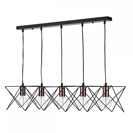 dar lighting Där Lighting Group, Dar MID0522 Midi 5 Light Bar Pendant Black - dar lighting Där Lighting Group, Dar MID0522 Midi 5 Light Bar Pendant Black
