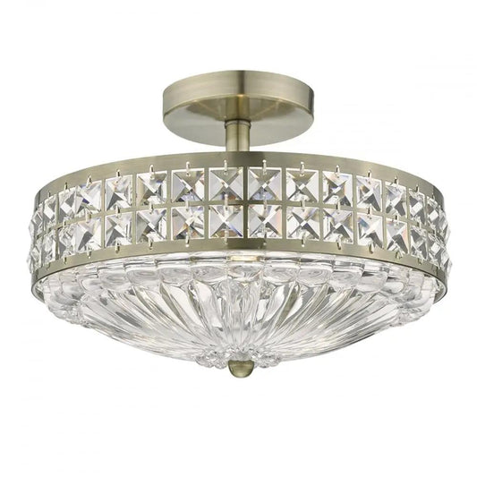 dar lighting Där Lighting Group, Dar OLO5375 Olona 3 Light Semi Flush Antique Brass And Clear Crystal - dar lighting Där Lighting Group, Dar OLO5375 Olona 3 Light Semi Flush Antique Brass And Clear Crystal