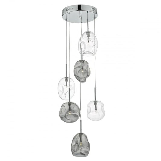 dar lighting Där Lighting Group, Dar QUI6410 Quinn 6 Light Cluster Pendant Smoked Clear - dar lighting Där Lighting Group, Dar QUI6410 Quinn 6 Light Cluster Pendant Smoked Clear