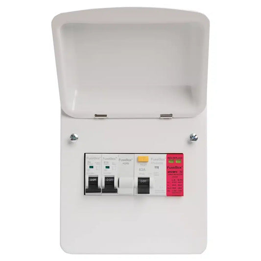 63A 30mA Type A RCD With B6 B16 MCBS And T2 SPD Integrated Protection Module For Distribution Boards by Fusebox