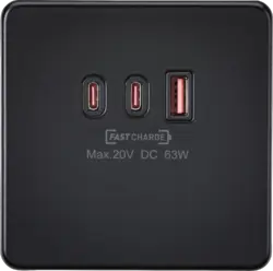 ml matt black 230V Triple USB Charger Plate 2xUSB-C 1xUSB-A [20V DC Max. 63W] - Matt Black - ml matt black 230V Triple USB Charger Plate 2xUSB-C 1xUSB-A [20V DC Max. 63W] - Matt Black