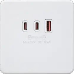 ml matt white 230V Triple USB Charger Plate 2xUSB-C 1xUSB-A [20V DC Max. 63W] - Matt White - Electrical ml matt white 230V Triple USB Charger Plate 2xUSB-C 1xUSB-A [20V DC Max. 63W] - Matt White Electrical