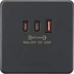 ml antricate 230V Triple USB Charger Plate 2xUSB-C 1xUSB-A [20V DC Max. 63W] - Anthracite - ml antricate 230V Triple USB Charger Plate 2xUSB-C 1xUSB-A [20V DC Max. 63W] - Anthracite