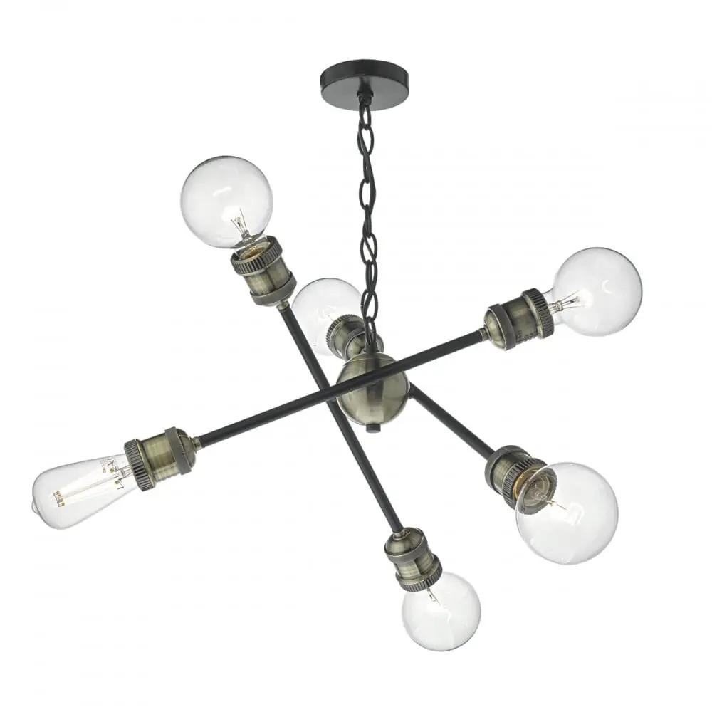 dar lighting Där Lighting Group, Dar BRI0654 Brigade 6 Light Pendant Black/Antique Brass - dar lighting Där Lighting Group, Dar BRI0654 Brigade 6 Light Pendant Black/Antique Brass