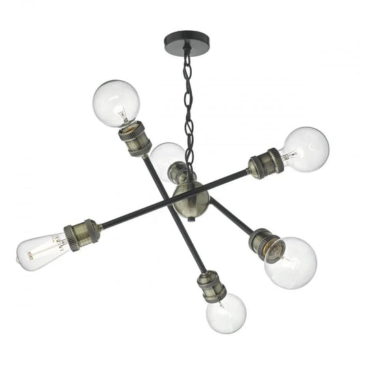 dar lighting Där Lighting Group, Dar BRI0654 Brigade 6 Light Pendant Black/Antique Brass - dar lighting Där Lighting Group, Dar BRI0654 Brigade 6 Light Pendant Black/Antique Brass