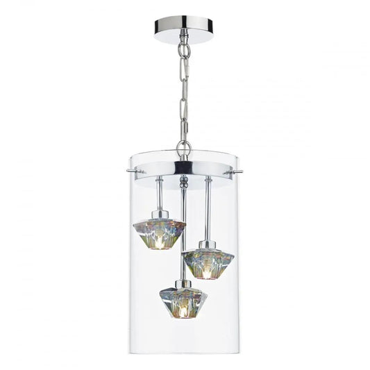 dar lighting Där Lighting Group Dar DEC5308 Decade 3 Light Pendant Polished Chrome Clear - dar lighting Där Lighting Group Dar DEC5308 Decade 3 Light Pendant Polished Chrome Clear