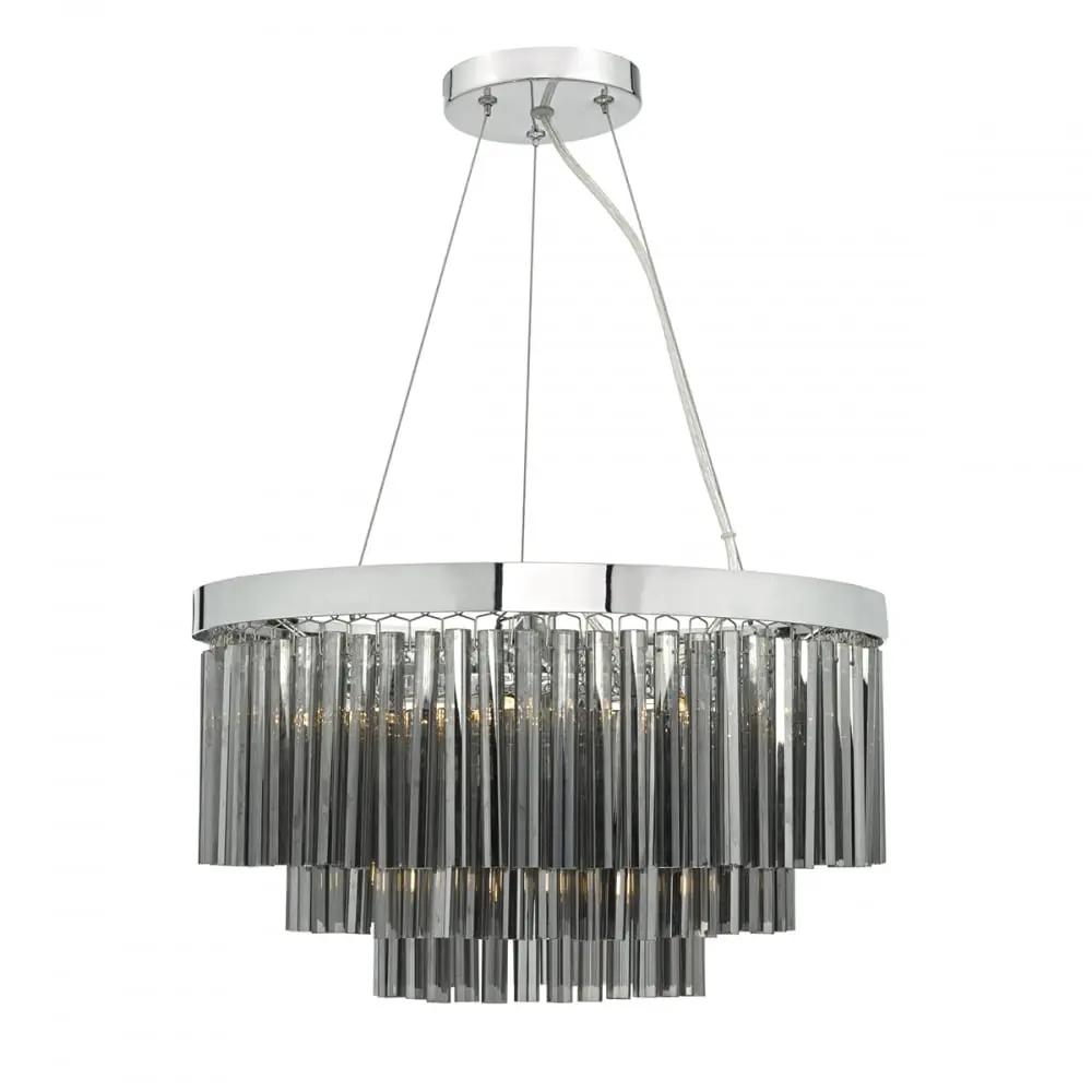 dar lighting Där Lighting Group Dar GIO0510 Giovana 5 Light 3 Tier Pendant Polished Chrome/ Smoked - dar lighting Där Lighting Group Dar GIO0510 Giovana 5 Light 3 Tier Pendant Polished Chrome/ Smoked