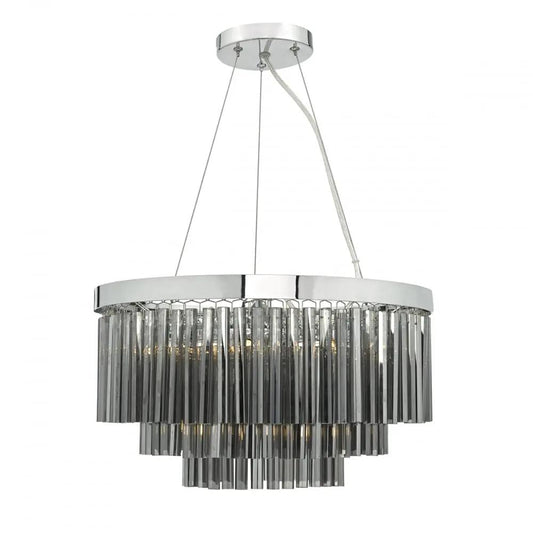 dar lighting Där Lighting Group Dar GIO0510 Giovana 5 Light 3 Tier Pendant Polished Chrome/ Smoked - dar lighting Där Lighting Group Dar GIO0510 Giovana 5 Light 3 Tier Pendant Polished Chrome/ Smoked