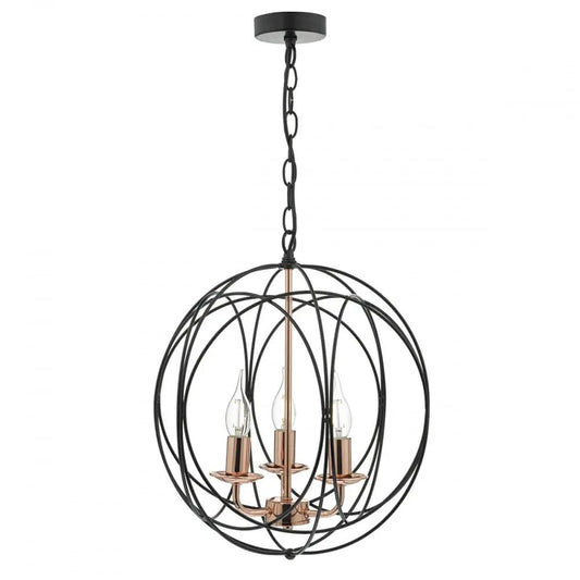 dar lighting Där Lighting Group, Dar PHO0322 Phoenix 3 Light Pendant Black/ Copper - dar lighting Där Lighting Group, Dar PHO0322 Phoenix 3 Light Pendant Black/ Copper