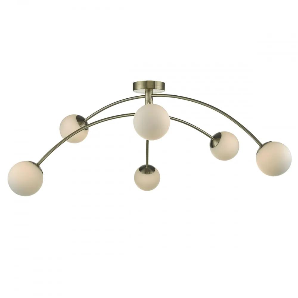 dar lighting Där Lighting Group Dar PUG6475 Puglia 6 Light Semi Flush Adjustable Antique Brass/ Opal - dar lighting Där Lighting Group Dar PUG6475 Puglia 6 Light Semi Flush Adjustable Antique Brass/ Opal
