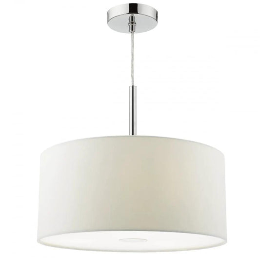 dar lighting Där Lighting Group, Dar RON102 Ronda 3 Light Pendant 40CM Drum White Faux Silk - dar lighting Där Lighting Group, Dar RON102 Ronda 3 Light Pendant 40CM Drum White Faux Silk