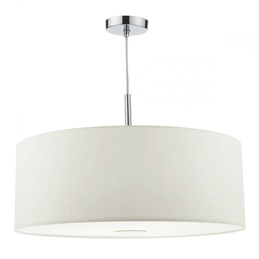 dar lighting Dar Lighting Group, Dar RON172 Ronda 3 Light Pendant 60CM Drum White Faux Silk (S) - dar lighting Dar Lighting Group, Dar RON172 Ronda 3 Light Pendant 60CM Drum White Faux Silk (S)