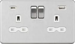 Brushed Chrome ML 13A 2G SP Switched Socket with Dual USB A+C (5V DC 4.0A shared) - Brushed Chrome with White Insert - Electrical Brushed Chrome ML 13A 2G SP Switched Socket with Dual USB A+C (5V DC 4.0A shared) - Brushed Chrome with White Insert Electrical