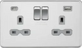 ml Polished chrome 13A 2G SP Switched Socket with Dual USB A+C (5V DC 4.0A shared) - Polished Chrome with Grey Insert - ml Polished chrome 13A 2G SP Switched Socket with Dual USB A+C (5V DC 4.0A shared) - Polished Chrome with Grey Insert